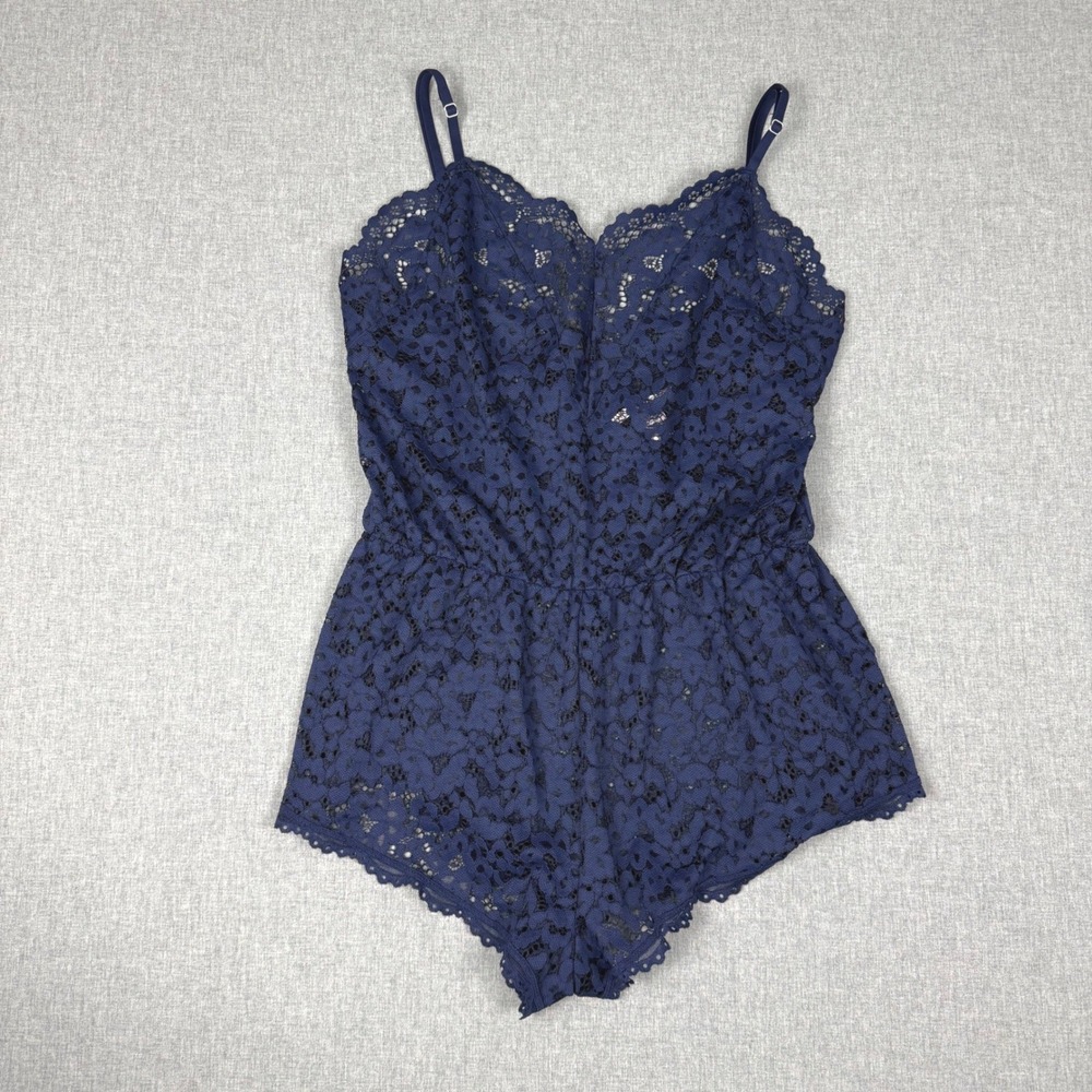 Victoria's Secret Navy Blue Lace Romper Teddy Size Medium Lingerie
